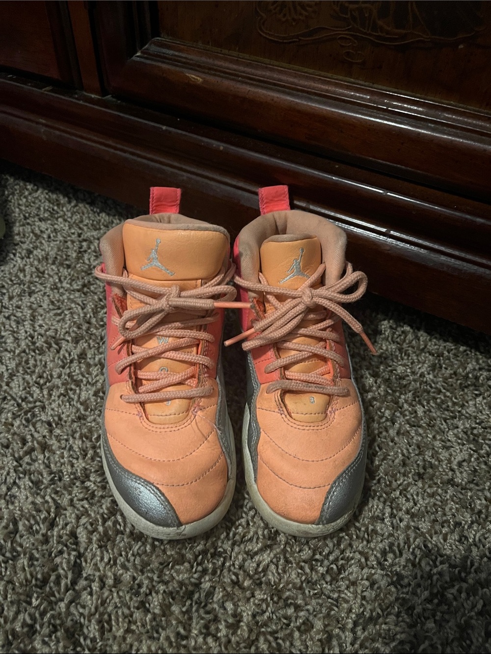 Nike Kids' Peach and Silver High-Top Sneakers with Coral Accents